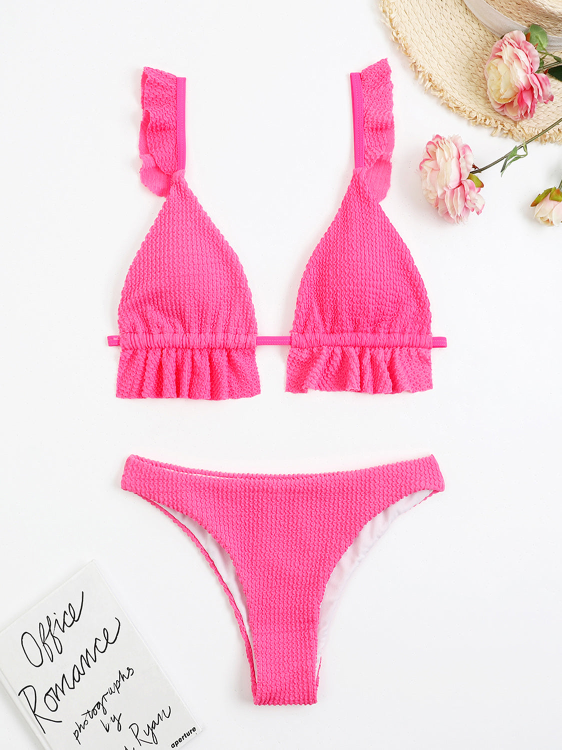 Ruffled Textured Wide Strap Two-Piece Bikini Set